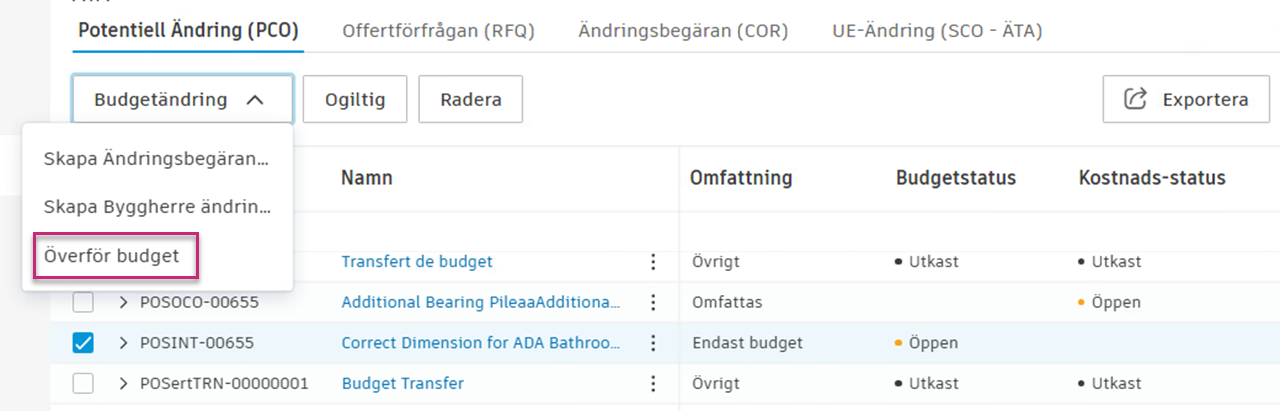 Batchöverföring av budget – exempel