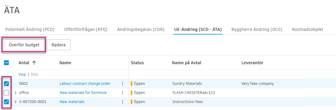 Exempel på batchöverföring av budget