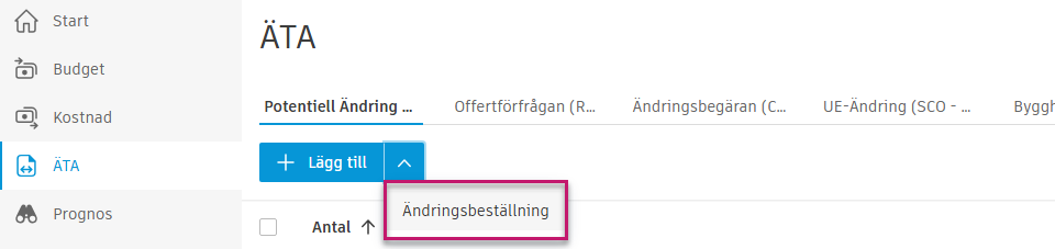 Överföring av ändringsbeställning