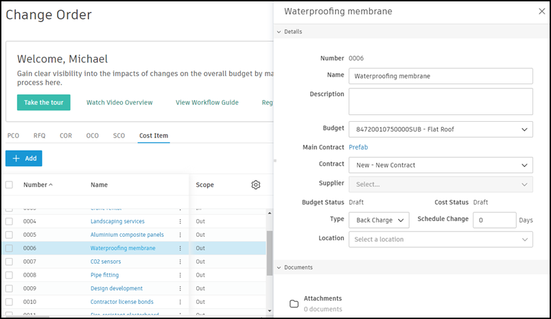 Redigera kostnadsobjektspanel