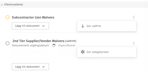 Efterlevnadskrav: valfria eller obligatoriska konfigurationsalternativ