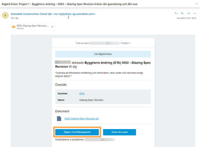 Exempel på e-post om ändringsbeställning till byggherre