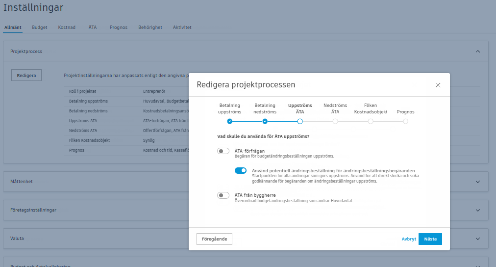 Inställning för projektprocess