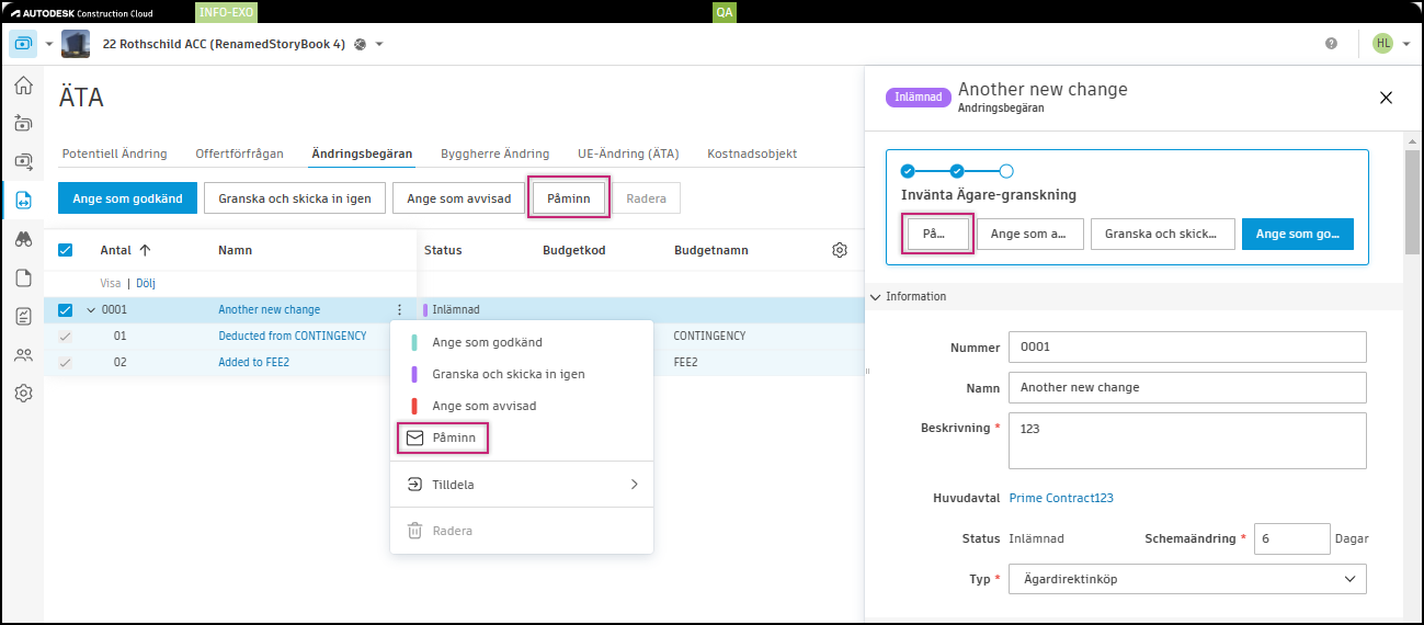 Påminnelseknapp för att skicka meddelanden till leverantörer eller ägare som väntar på svar