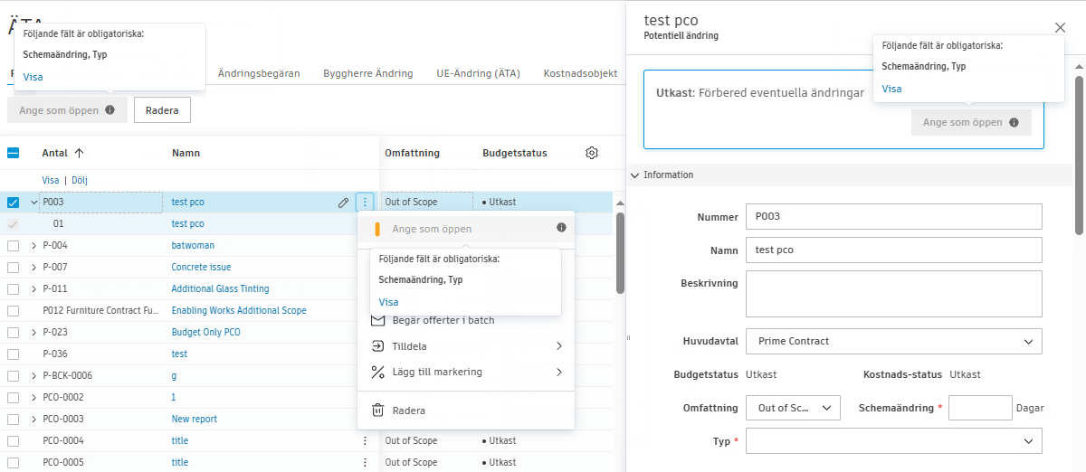 Valideringsmeddelande för obligatoriska fält
