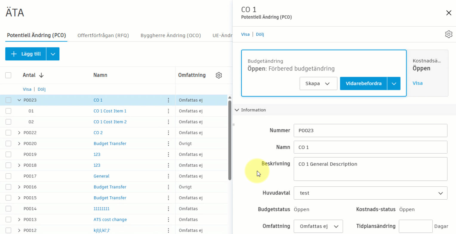 Enskild Potentiell Ändring (PCO) till Byggherre Ändring (OCO)