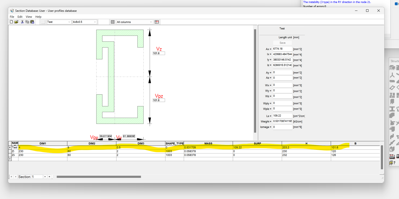 Simplified symbol for sections defined by section parameters (Iy, Iz ...