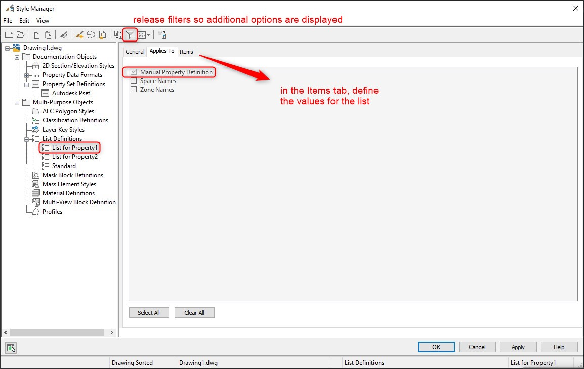 So erstellen Sie eine Liste mit Optionen für die Attribute in Civil 3D