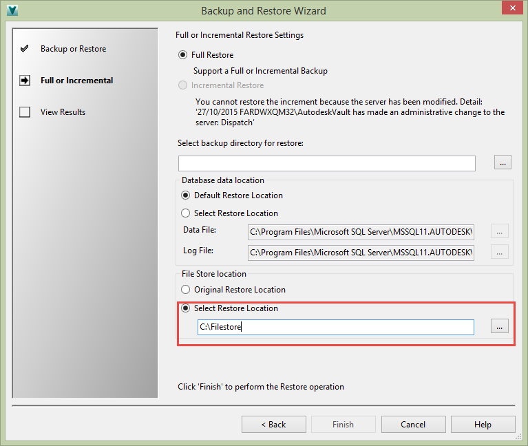"File store directory is not empty" when restoring a Vault backup