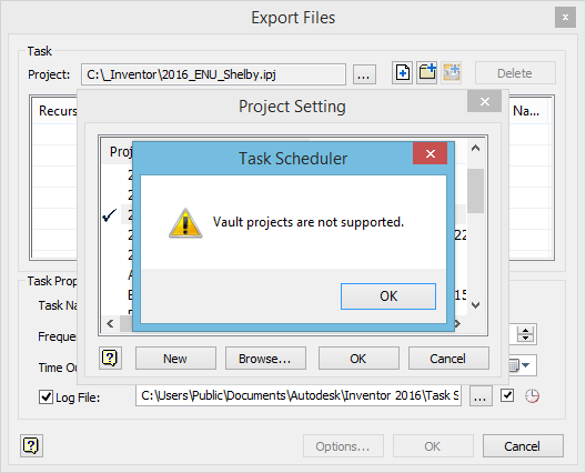 Vault project (IPJ) files are not supported with the Export option of ...