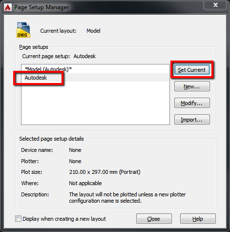 How to change multiple page-setups inside AutoCAD