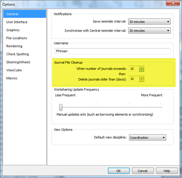 How to change the number of backup and journals files saved in Revit