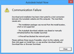 Kommunikationsfehler“ bei der Installation von Autodesk-Software