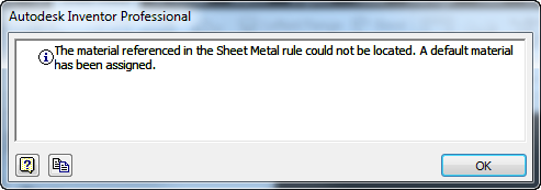 "The material referenced in the Sheet Metal rule could not be located ...