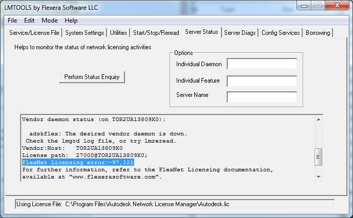 Flexnet Licensing Error 97 121 Launching An Autodesk Software Or Perform Status Enquiry In Lmtools Autocad Autodesk Knowledge Network