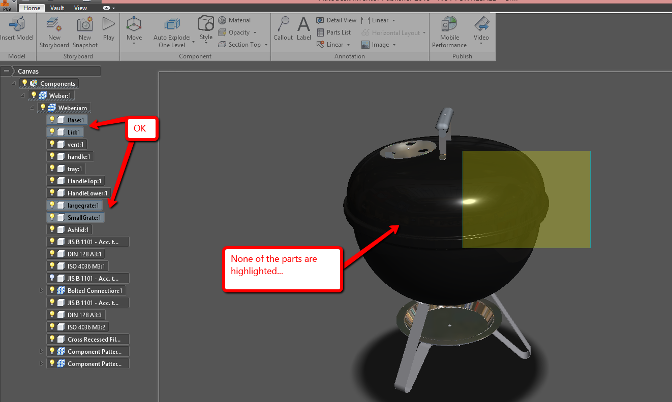 Graphical selection problem in Inventor Publisher 2015 | Search | Autodesk  Knowledge Network