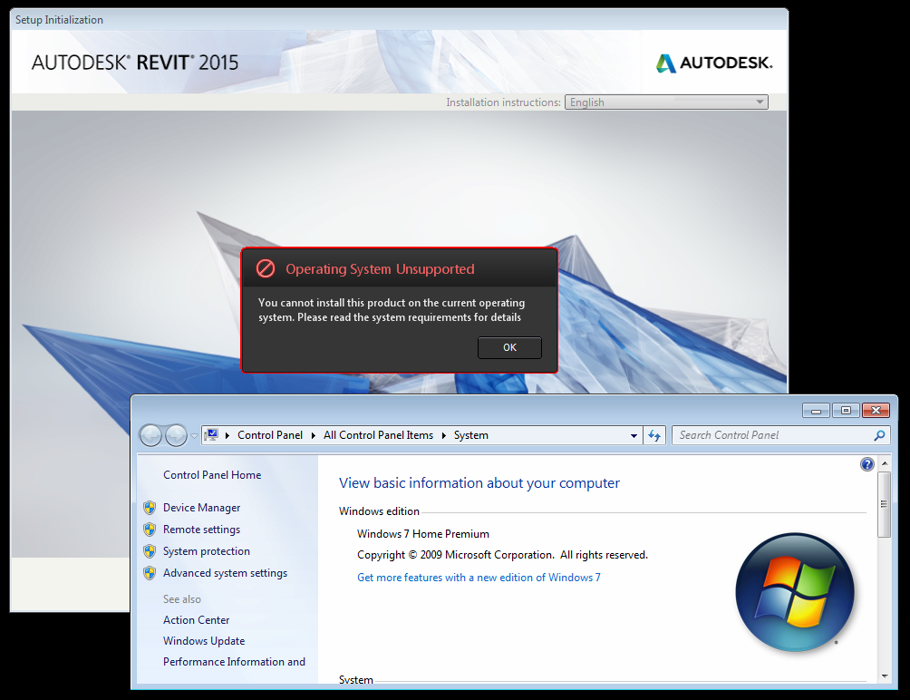 Thông tin về Revit trên Windows 7