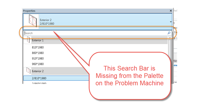 Search bar in Type Selector is missing in Revit 2015