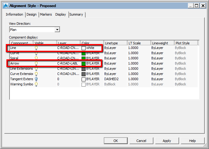 When plotting alignments in Civil 3D the color is not correct as ...