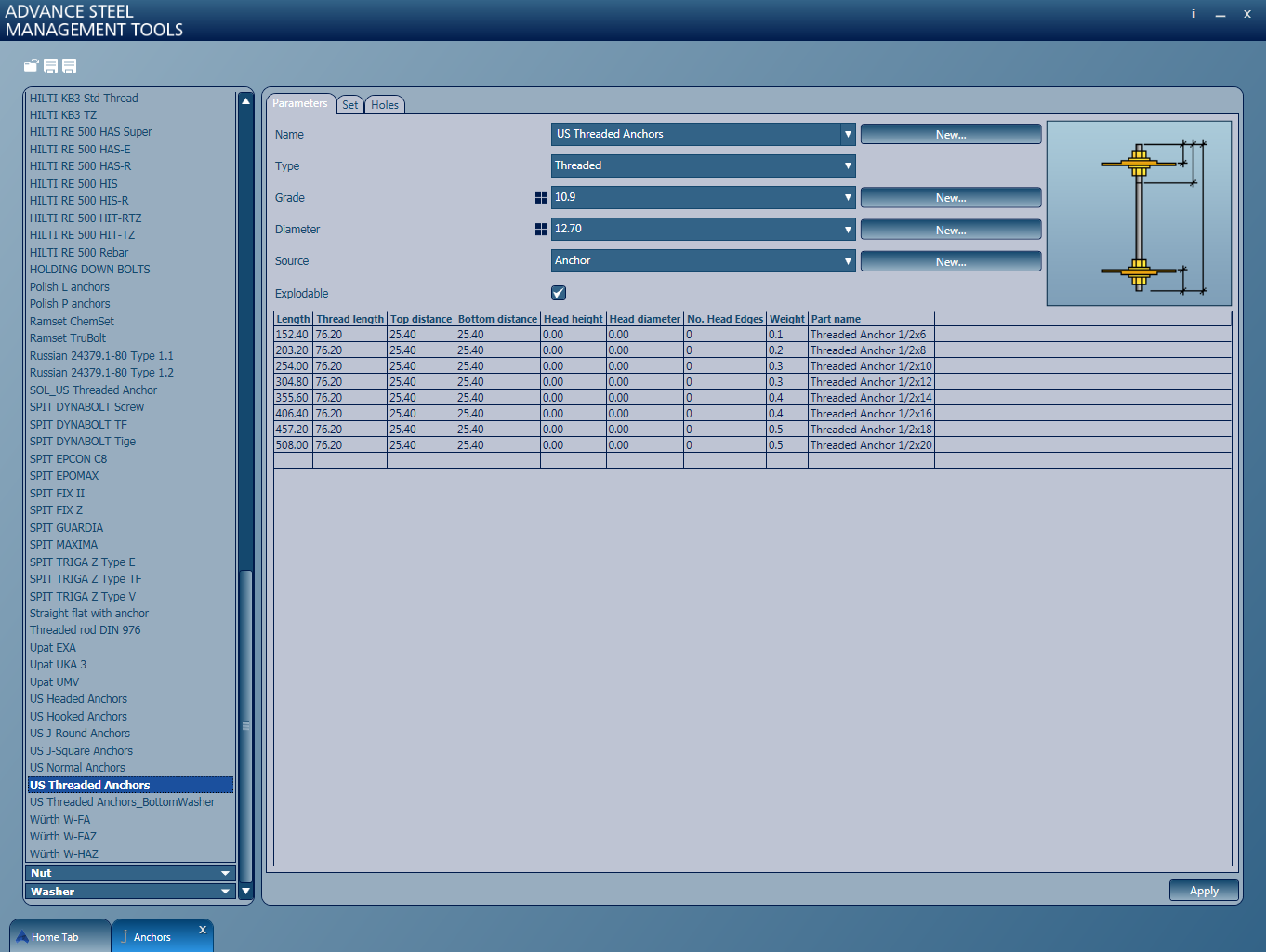 How to add plate washer at the bottom of the Anchor bolt in Advance