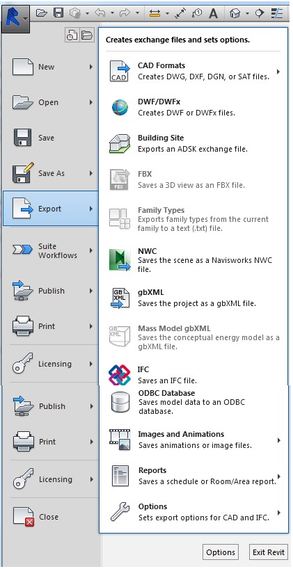 what-are-the-formats-can-be-exported-from-revit