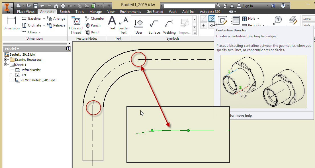 How To Create Centerlines Of Sweeped Objects Effectively In Inventor Drawings Inventor Autodesk Knowledge Network