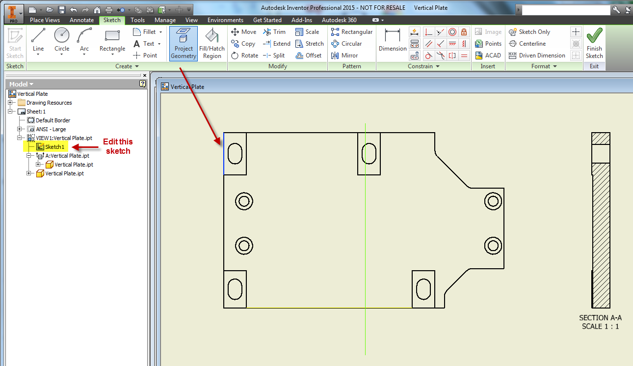 Inventor: Exact positioning of section line in the IDW source view for ...