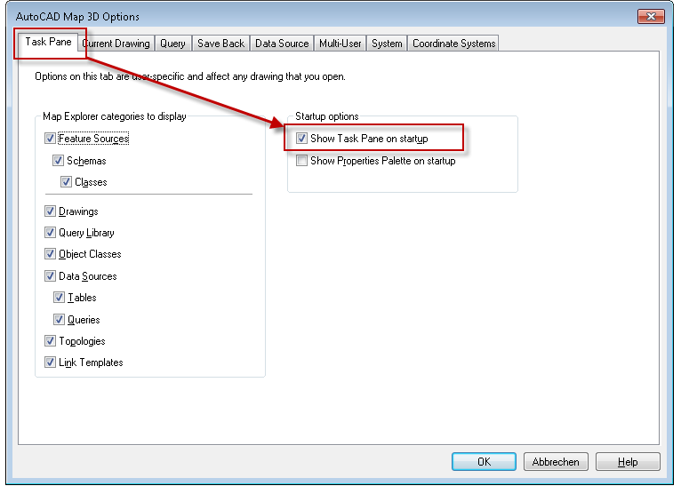 AutoCAD Map 3D: The dialog 'TASK PANE' is not loaded when Map 3D is started | AutoCAD Map 3D | Autodesk Knowledge