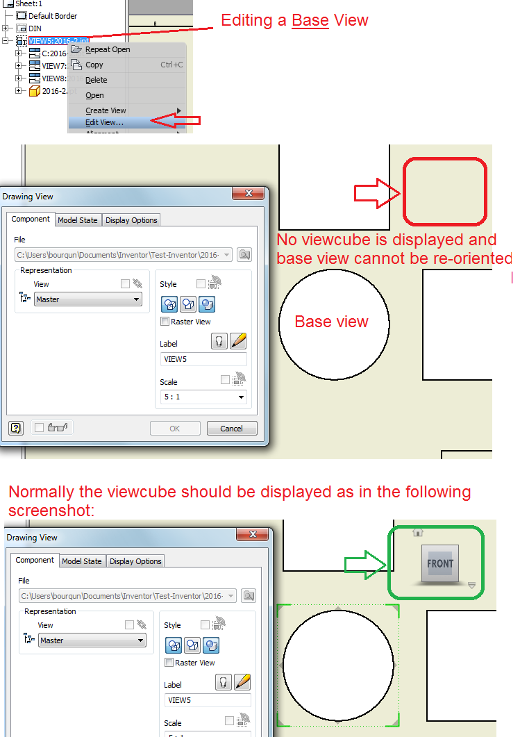 Re-orientation of drawing base view not possible
