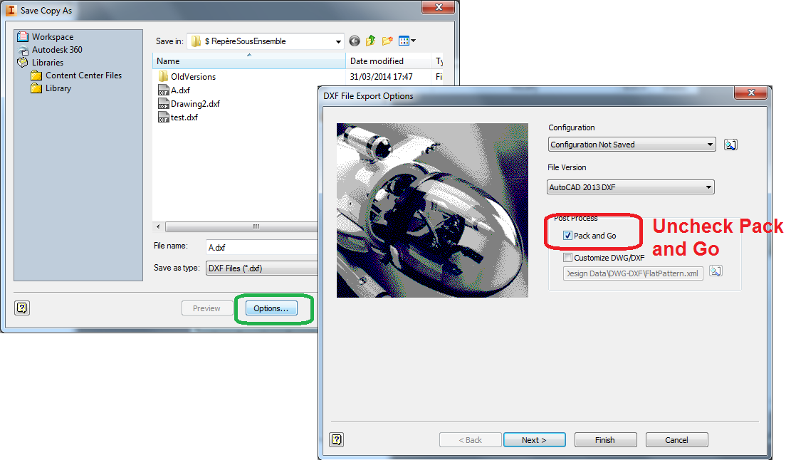 Save Copy as DXF or DWG from an Inventor drawing generates a zip file