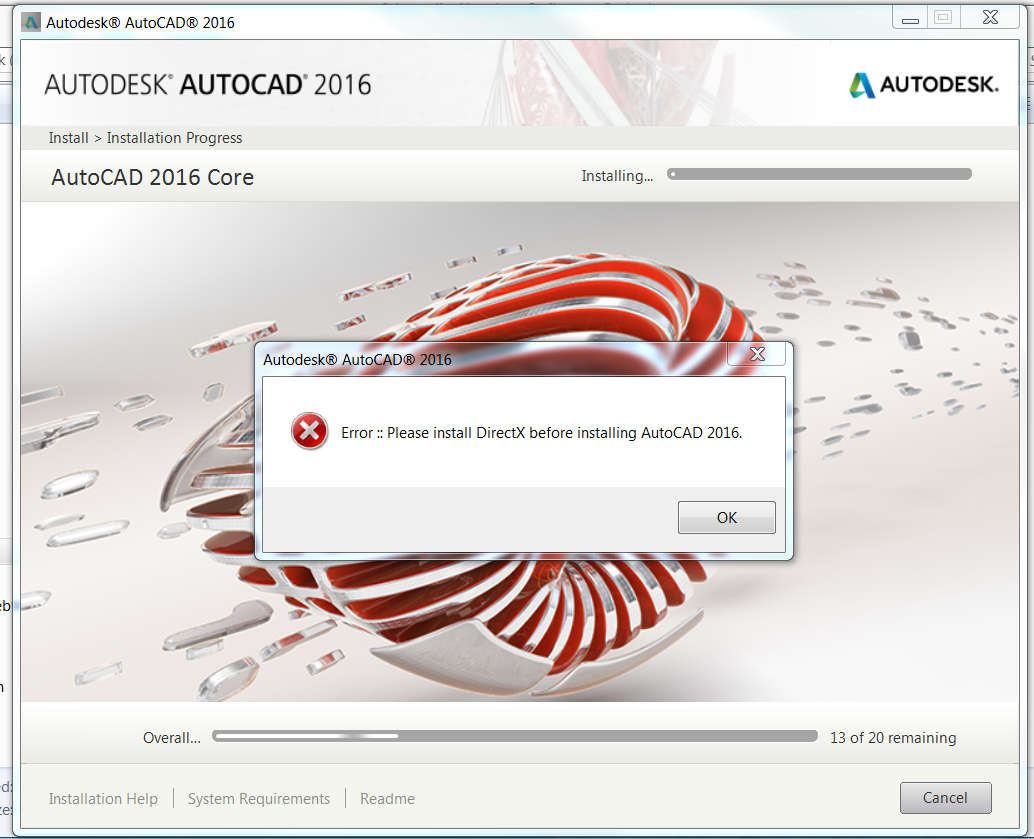 Error "Please install DirectX before installing AutoCAD"
