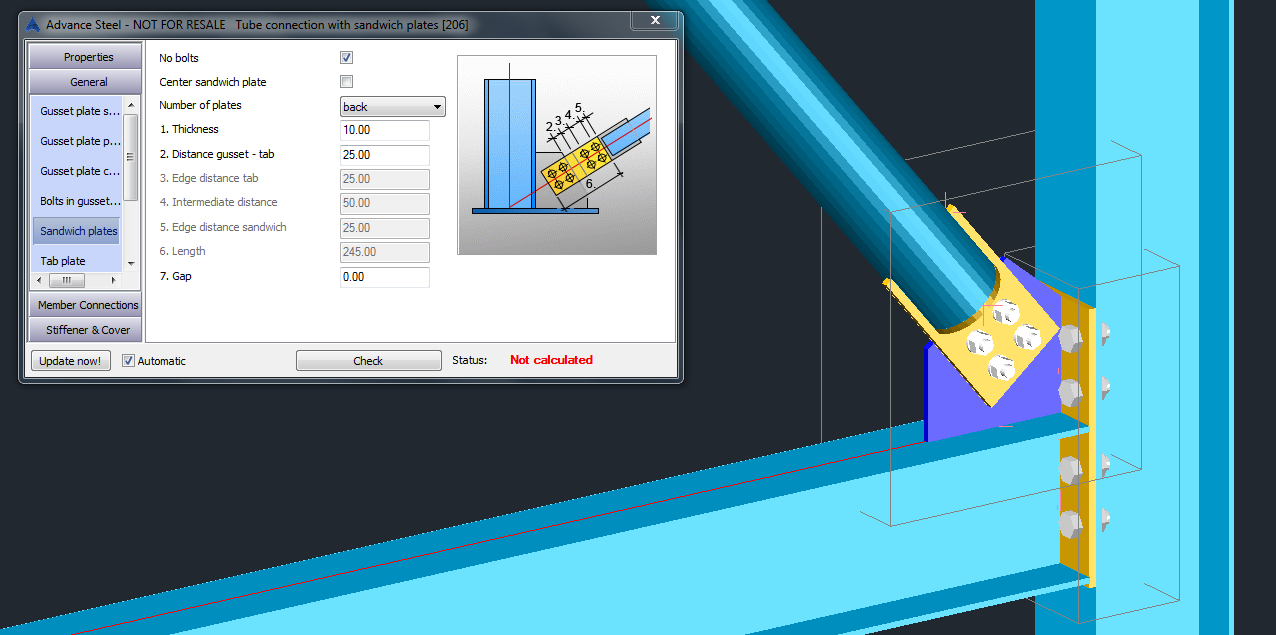 Advance Steel Bracing connections Tube with sandwich plates options