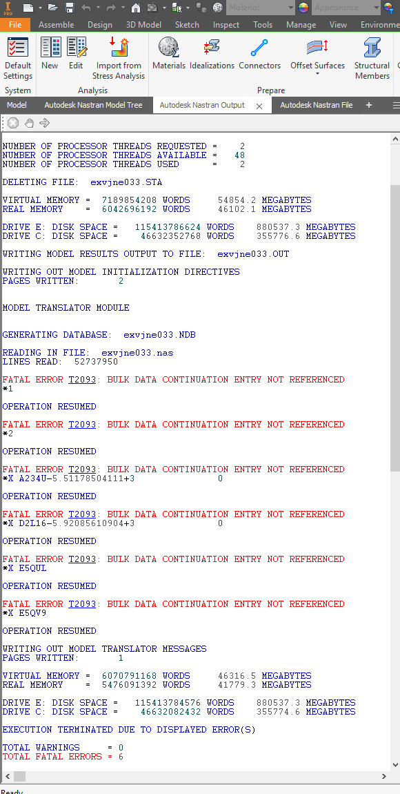 T2093 Bulk Data Continuation error during Nastran analysis