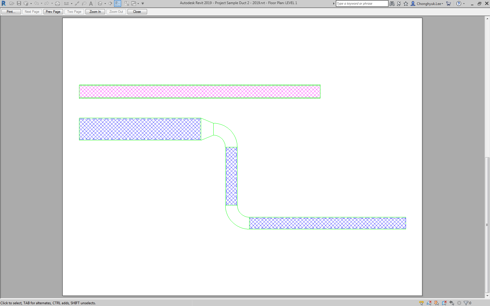 Duct lining does not show in Hidden Line but does print in Revit