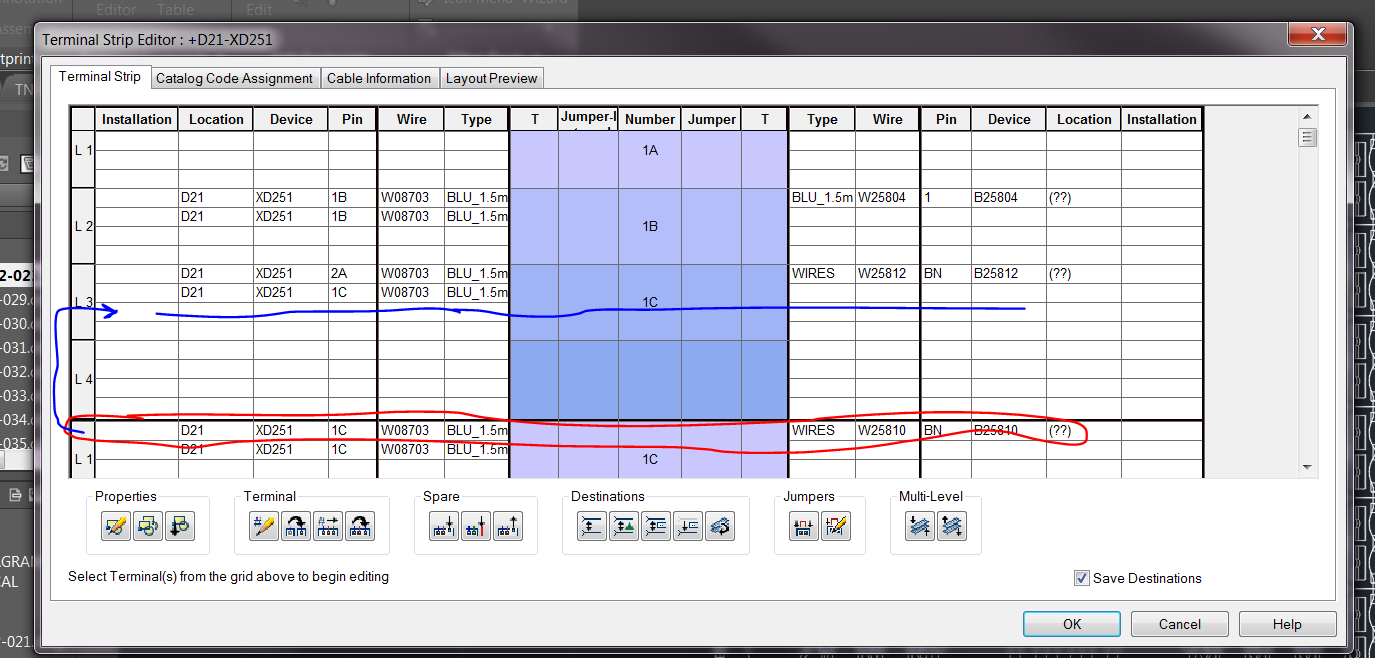 How to move levels from different terminals in AutoCAD Electrical
