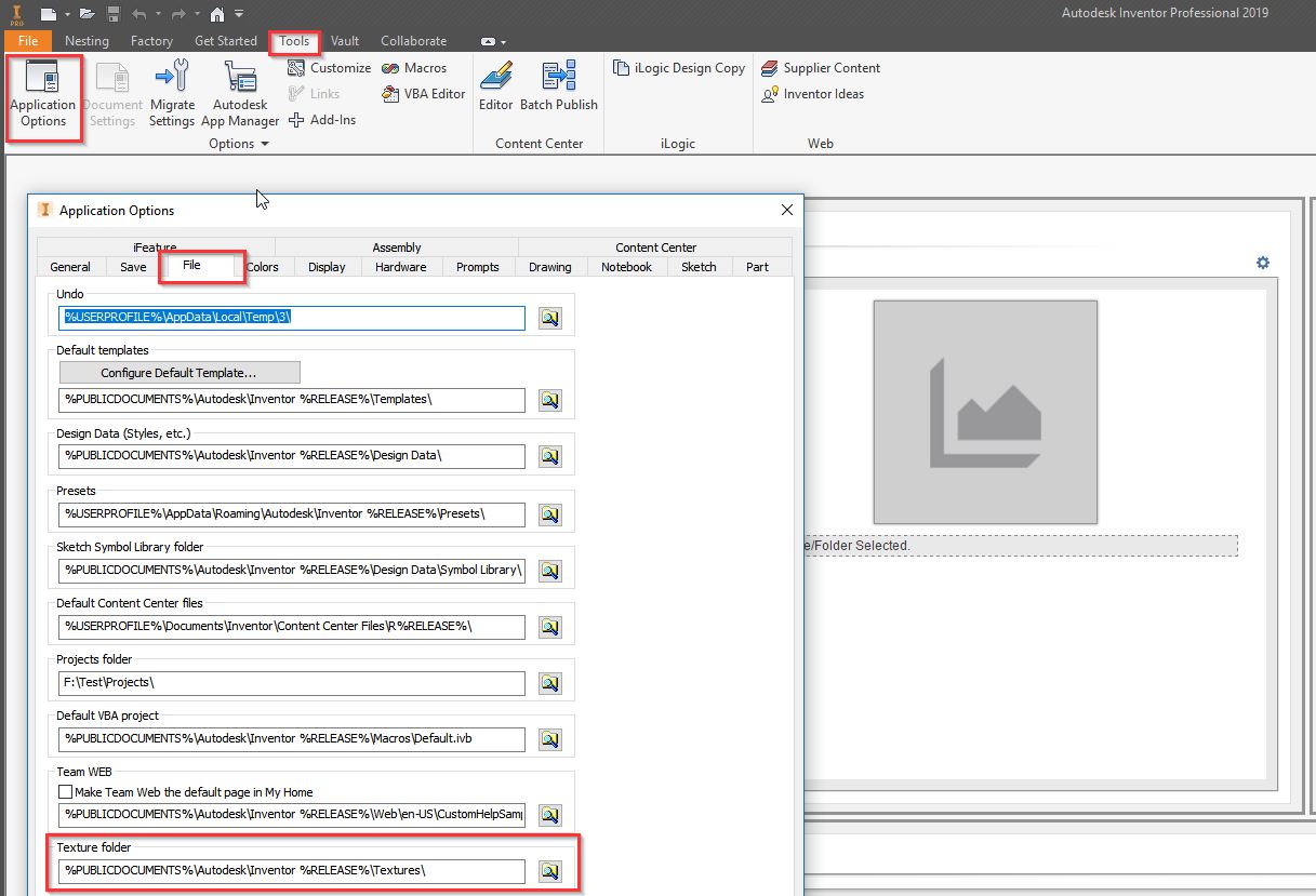 Inventor creates links to texture files during migration