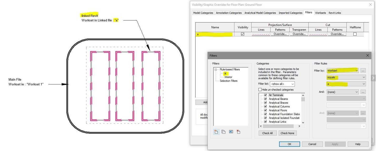 how-to-show-a-workset-in-a-linked-model-with-dashed-lines-in-revit