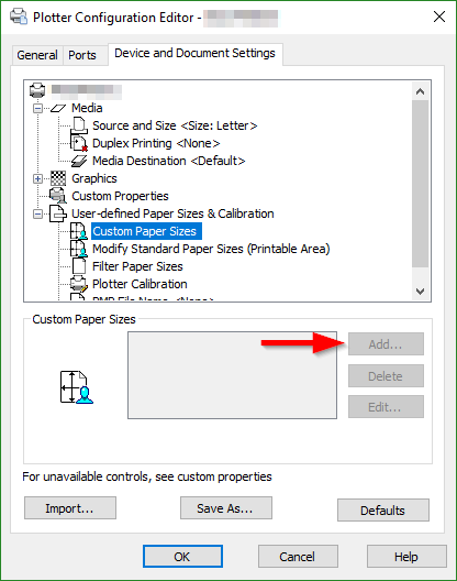 Unable to add a custom paper size in AutoCAD Products