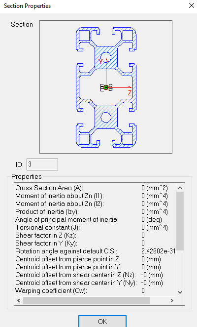 Custom cross-sectional beam properties are zero, almost zero, not ...