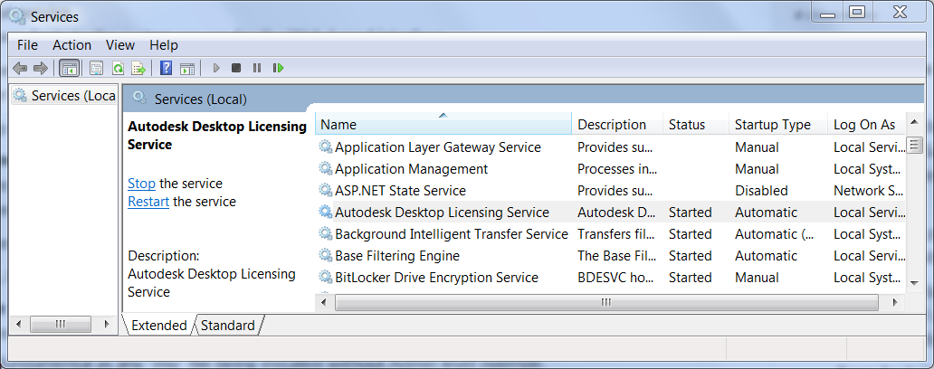 Windows サービスでのAutodesk Desktop Licensing Servicceの動作の確認