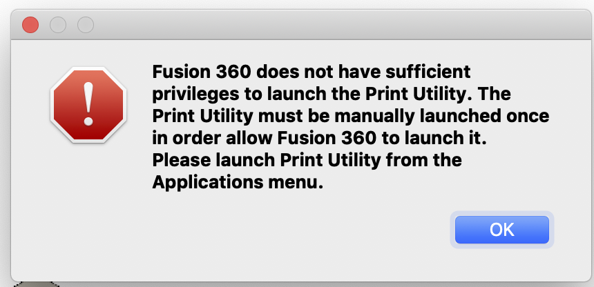 Macでfusion 360を使用する場合 Fusion 360には印刷ユーティリティを起動するための十分な権限がありません Fusion 360 Autodesk Knowledge Network