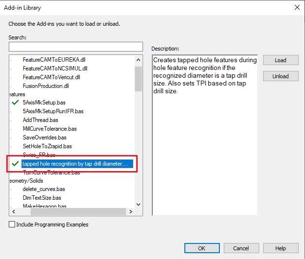 How to recognize the tapped hole by tap drill diameter in FeatureCAM