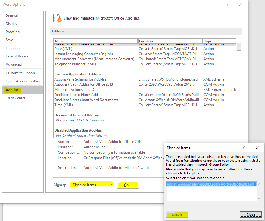 Microsoft Office Add-In for Vault does not load at startup in Word ...