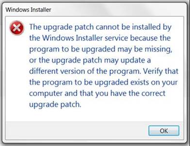 Der Upgrade-Patch kann nicht durch den Windows Installer-Dienst installiert  werden, da das zu aktualisierende Programm möglicherweise fehlt. bei der  Installation eines Autodesk-Produktupdates oder -Service Packs