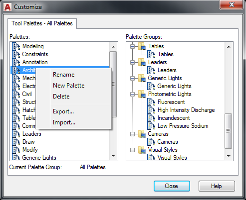 How to export and import tool palettes in AutoCAD Products