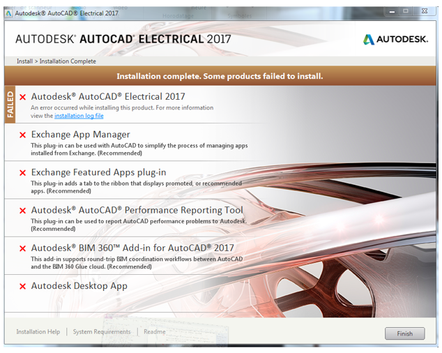 Die Installation ist abgeschlossen. Einige Produkte konnten nicht installiert  werden.“ während der Installation eines Autodesk-Produkts.