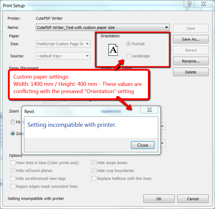  Setting Incompatible With Printer When Printing To Pdf Using A Custom 