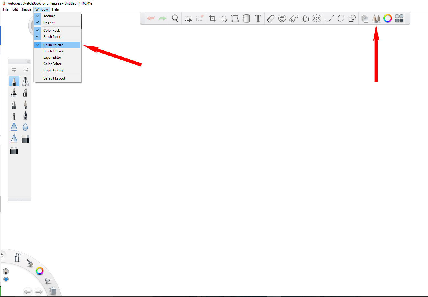 Brush palette does not show up in Sketchbook for Enterprise