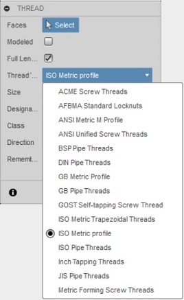 Unable to customize thread selection menu in Fusion 360