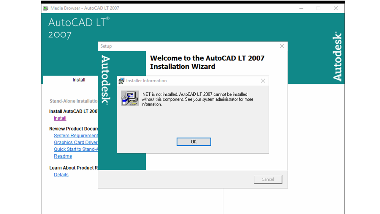 Net Is Not Installed Autocad Lt 2007 Cannot Not Be Installed Without This Component Autocad Autodesk Knowledge Network